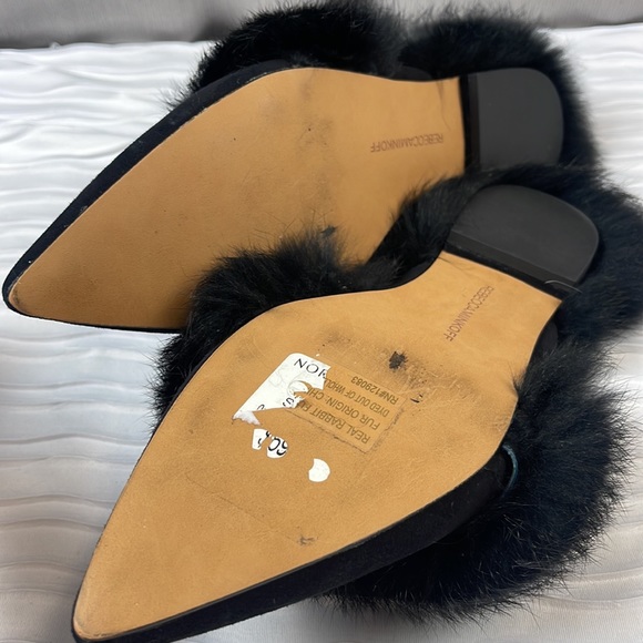 Rebecca Minkoff Rafferty Mules with fur. Black kid suede/ Rabbit Fur. Size 7.5 M - Picture 7 of 9